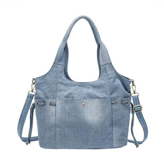 Denim Shoulder Tote, Designer Denim Purse, Stylish Jean Bag - available at Sparq Mart