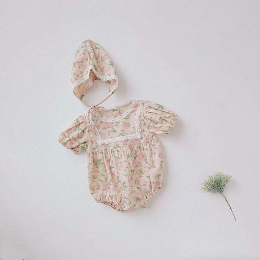 Korean style baby romper, short-sleeved princess dress, summer lace infant romper - available at Sparq Mart