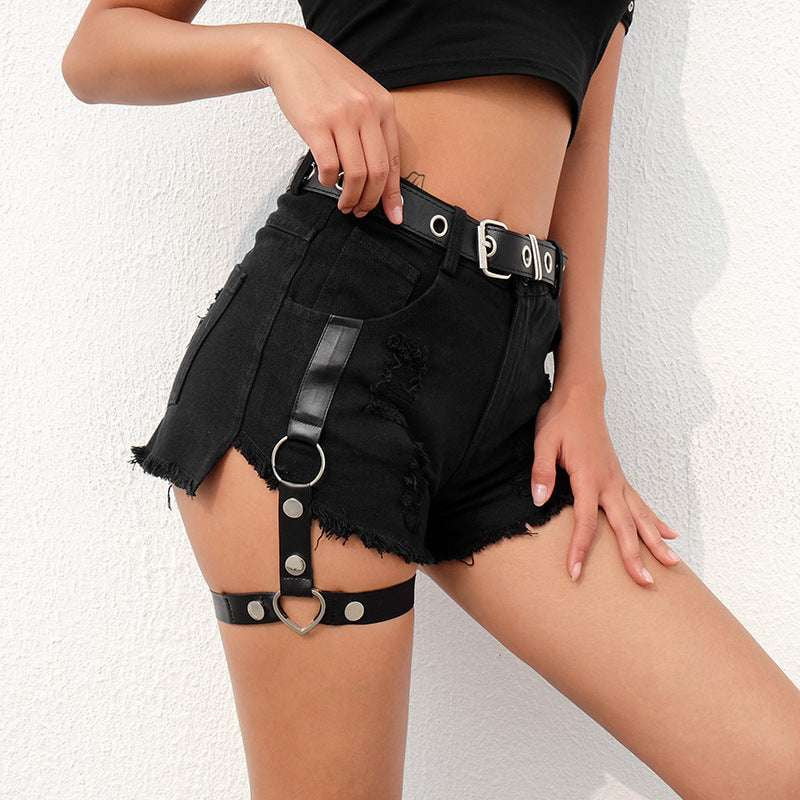 High-Waist Denim Shorts, Sexy Ripped Jean Shorts, Wide Leg Fashion Shorts - available at Sparq Mart