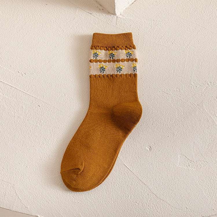 Cotton Jacquard Socks, Fashionable Socks Women, Retro Mid-calf Socks - available at Sparq Mart