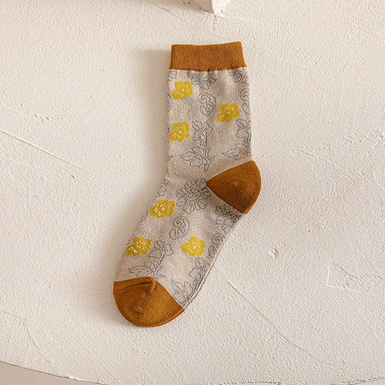 Cotton Jacquard Socks, Fashionable Socks Women, Retro Mid-calf Socks - available at Sparq Mart