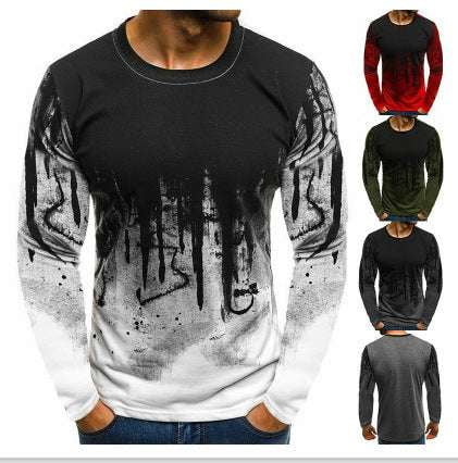 3D round neck tees, casual long sleeve tops, men's print t-shirts - available at Sparq Mart