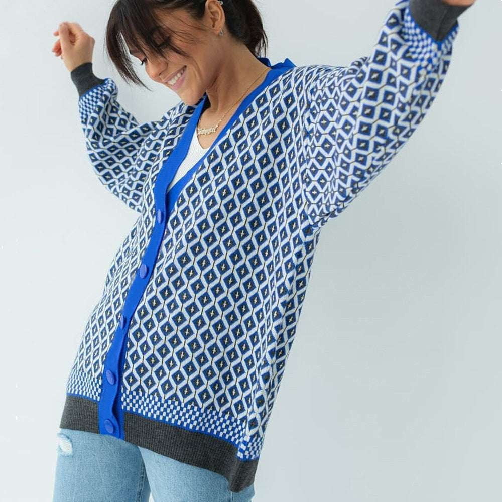 Irregular Pattern Shirt, Single-Breasted Blouse, V-Neck Fashion Top - available at Sparq Mart