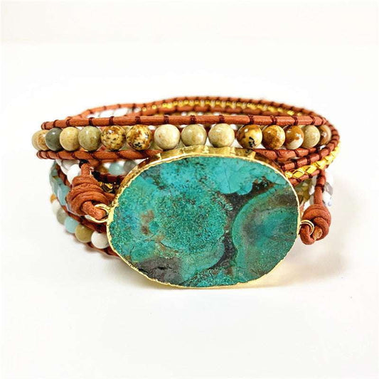 Bohemian Beaded Bracelet, Handcrafted Leather Jewelry, Unique Turquoise Accessory - available at Sparq Mart