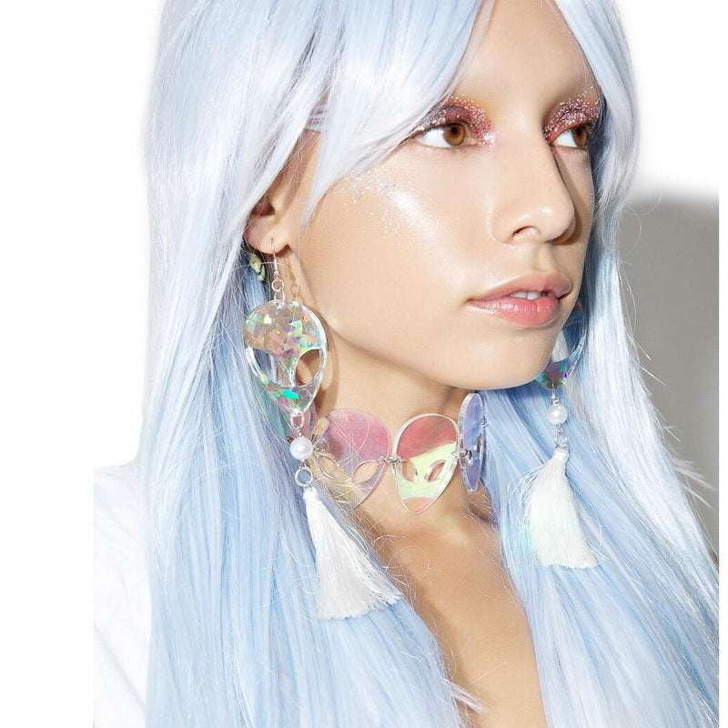 Alien Head Jewelry, Fringe Long Earrings, Futuristic Pearl Earrings - available at Sparq Mart