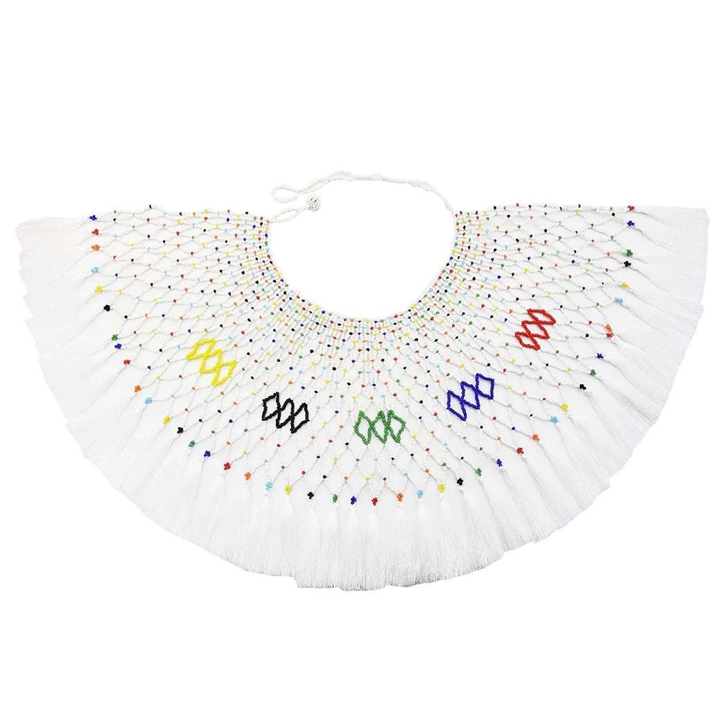 Colorful Shawl Necklace, Statement Fashion Jewelry, Trendy Rice Bead Necklace - available at Sparq Mart