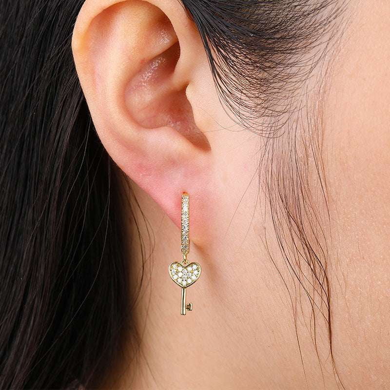 18K Platinum Earrings, Asymmetric Earrings, Key and Lock Earrings - available at Sparq Mart