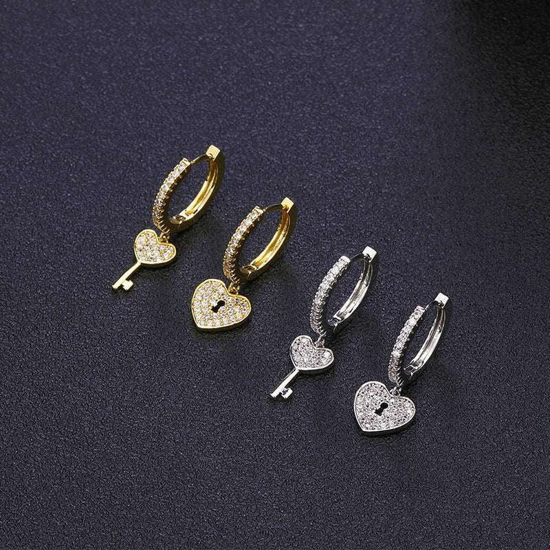 18K Platinum Earrings, Asymmetric Earrings, Key and Lock Earrings - available at Sparq Mart