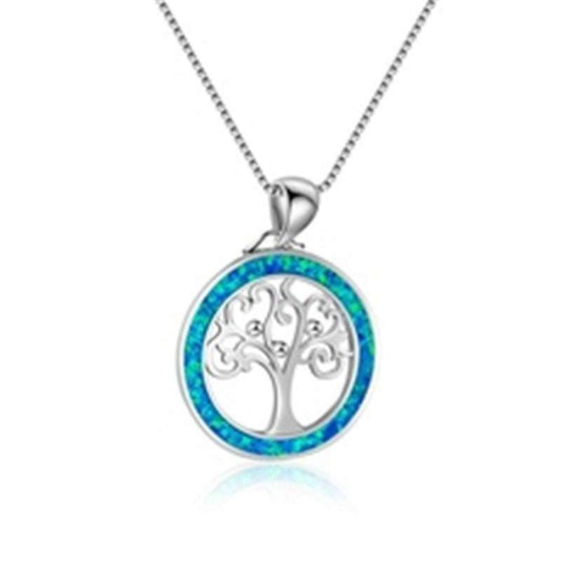 Elegant Box Chain, Opal Pendant Necklace, Tree Life Jewelry - available at Sparq Mart