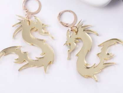 Punk Dragon Earrings, Silver Mirror Acrylic Earrings, Stylish Trendy Earrings - available at Sparq Mart