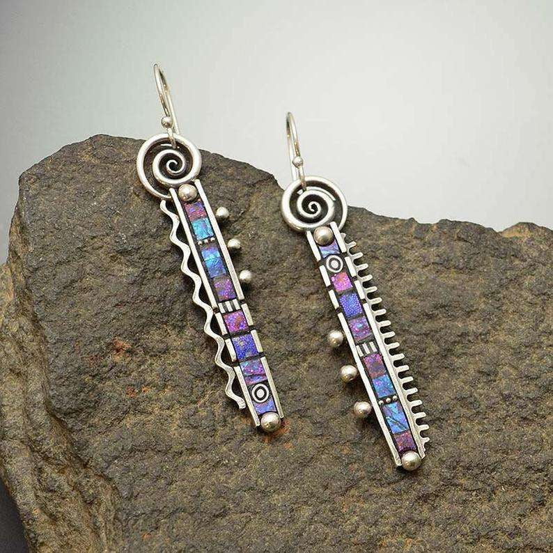 Abstract Creative Earrings, Rainbow Zigzag Earrings, Silver Tooth Earrings - available at Sparq Mart