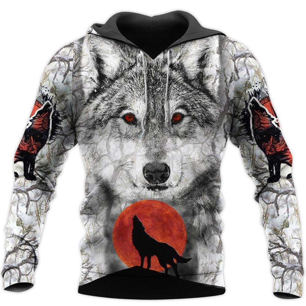 Autumn Sleeve Pullover, Casual Style Hoodie, Wolf Print Sweater - available at Sparq Mart