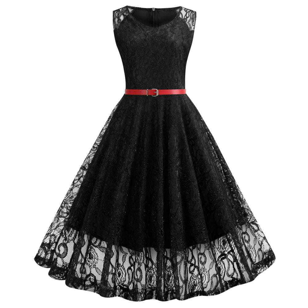 Round Neck Gown, Swing Dress Elegant, Vintage Lace Dress - available at Sparq Mart