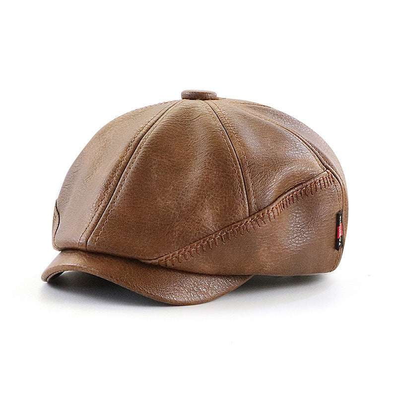 Adjustable Flat Caps, Leather Octagonal Hat, Vintage Newsboy Cap - available at Sparq Mart