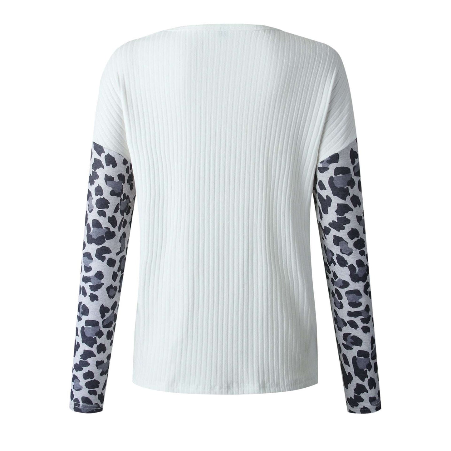 Casual Loose Sweater, Leopard Print Sweater, Splicing Round Neck - available at Sparq Mart