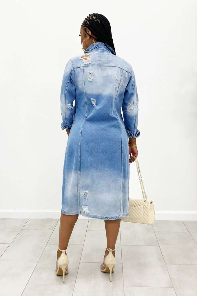 Denim Trench Coat, Ripped Jacket Women's, Trendy Denim Outerwear - available at Sparq Mart